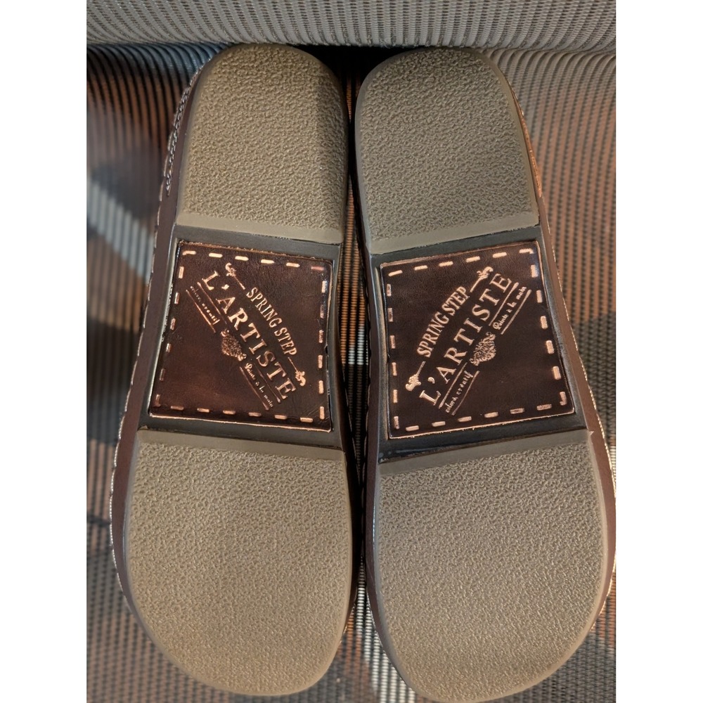 L'Artiste by Spring Step Burbank Brown Leather Slip On Clogs Floral Comfort 7.5 - Picture 8 of 8